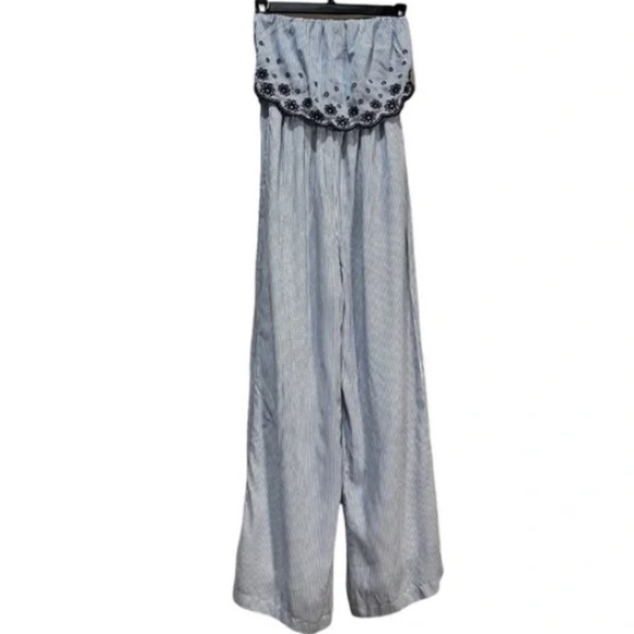 Japna Pants - NEW Japna Strapless Blue/White Striped Strapless Jumpsuit size Medium